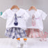 Girls' Foreign Style Plaid Short Sleeve College Uniform Suit